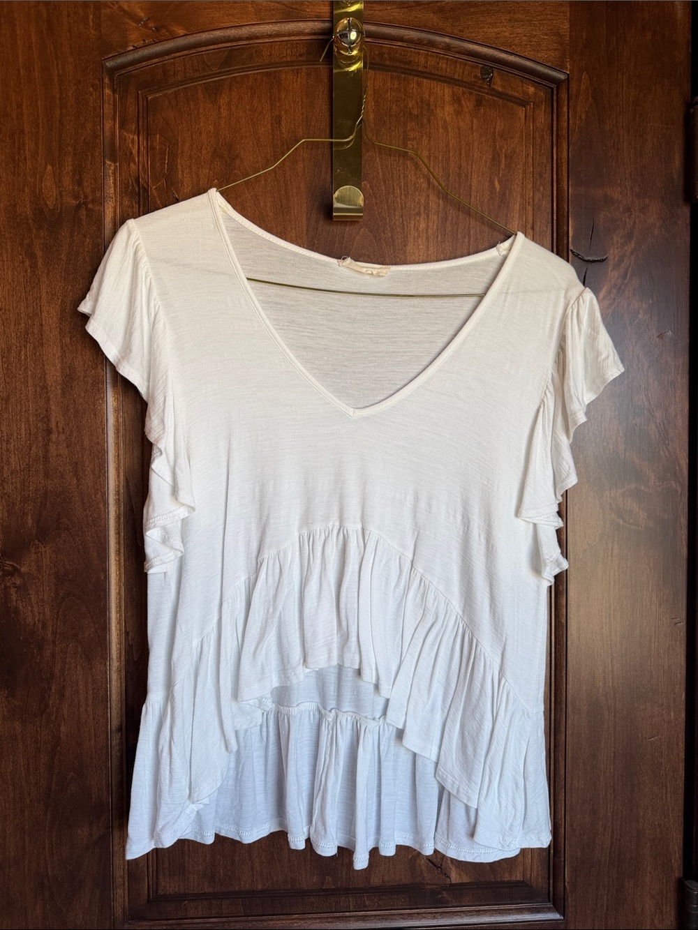 Altar'd State White Ruffled V-Neck Blouse
